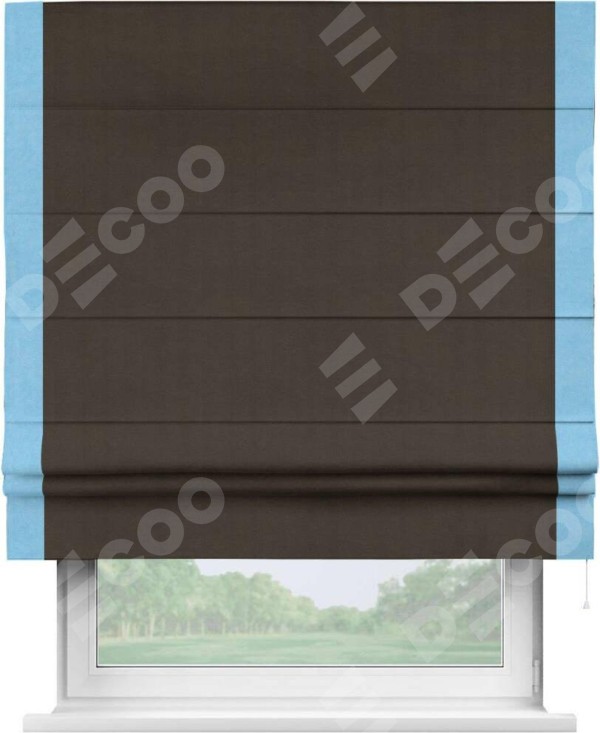 Римская штора «Кортин» с кантом Стрим Дуо, для проема, ткань вельвет тёмно-коричневый