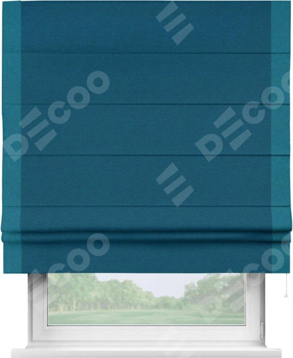 Римская штора «Кортин» с кантом Стрим Дуо, для проема, ткань лён димаут, синий