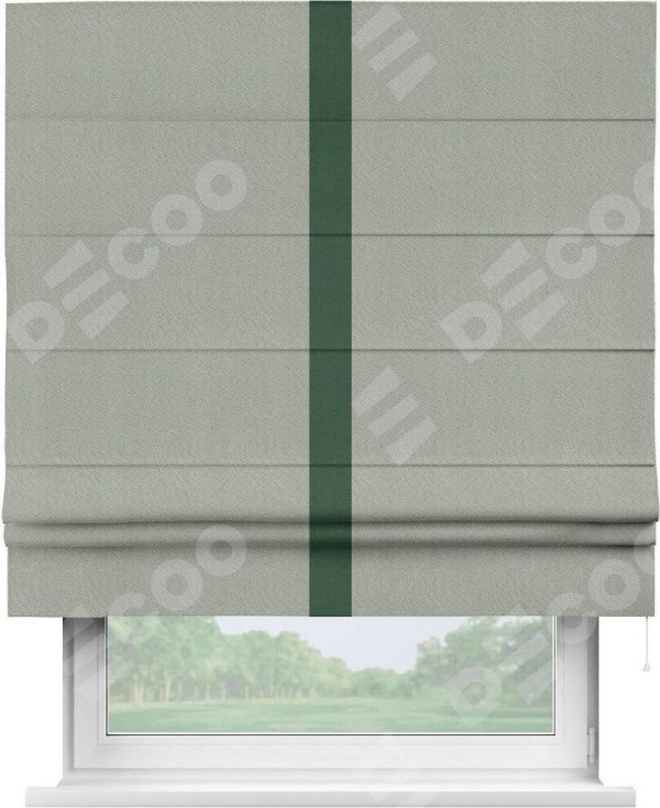 Римская штора «Кортин» отделка кантом Хайвэй, для проема, ткань лён димаут, в сером цвете