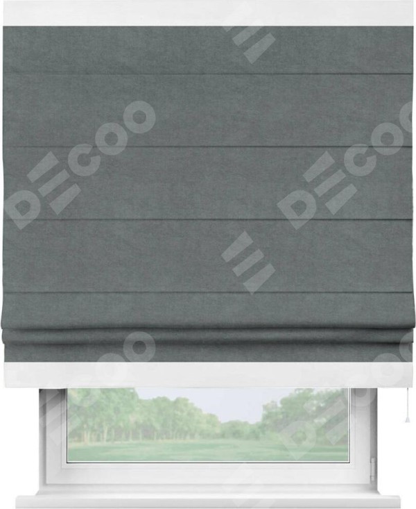 Римская штора «Кортин» с кантом Горизонт, для проема, ткань вельвет серый