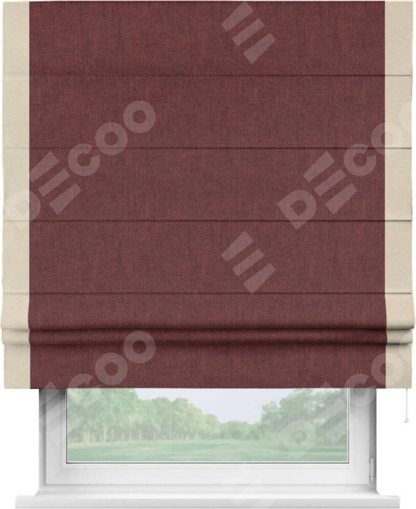 Римская штора «Кортин» с кантом Стрим Дуо, для проема, ткань лён кашемир бордовый