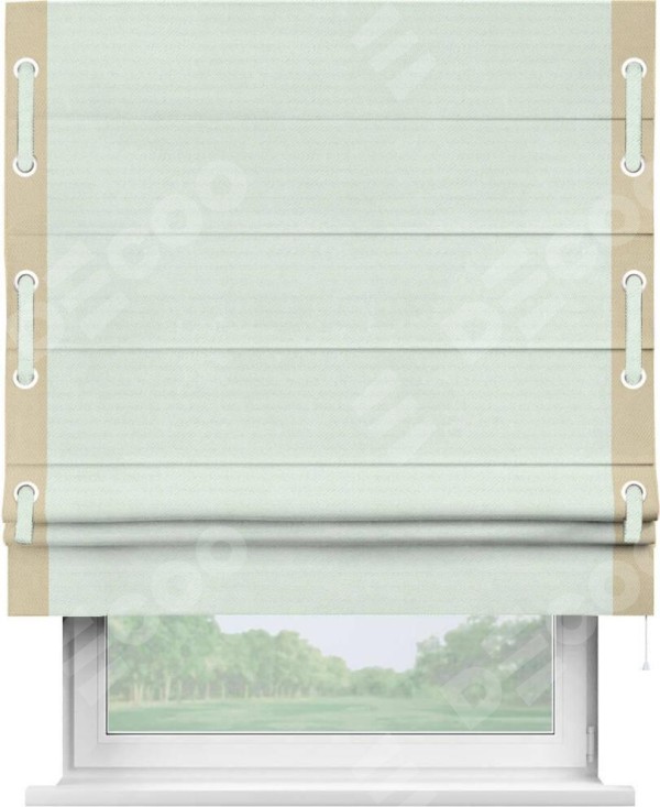 Римская штора «Кортин» с кантом Стрим Дуо (люверсы с пояском), для проема, ткань блэкаут однотонный дымчато-молочный