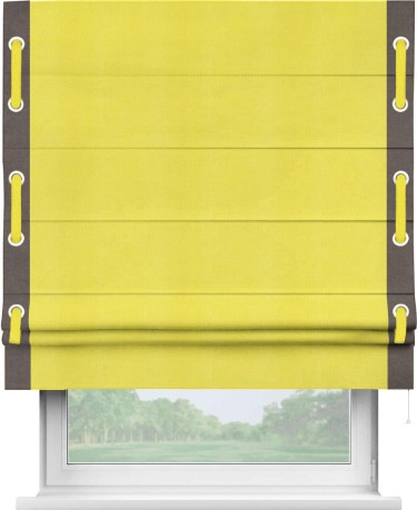 Римская штора «Кортин» с кантом Стрим Дуо (люверсы с пояском), для проема, ткань вельвет cветло-желтый