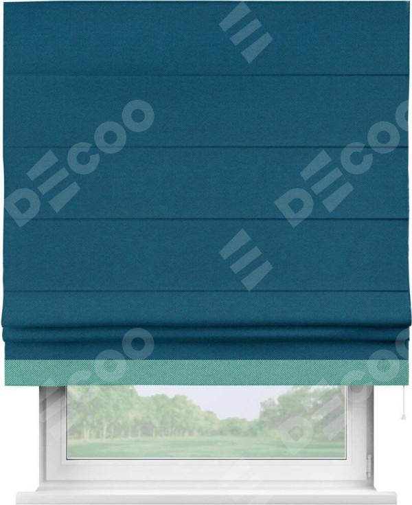 Римская штора «Кортин» с кантом Джестер, для проема, ткань лён димаут, синий