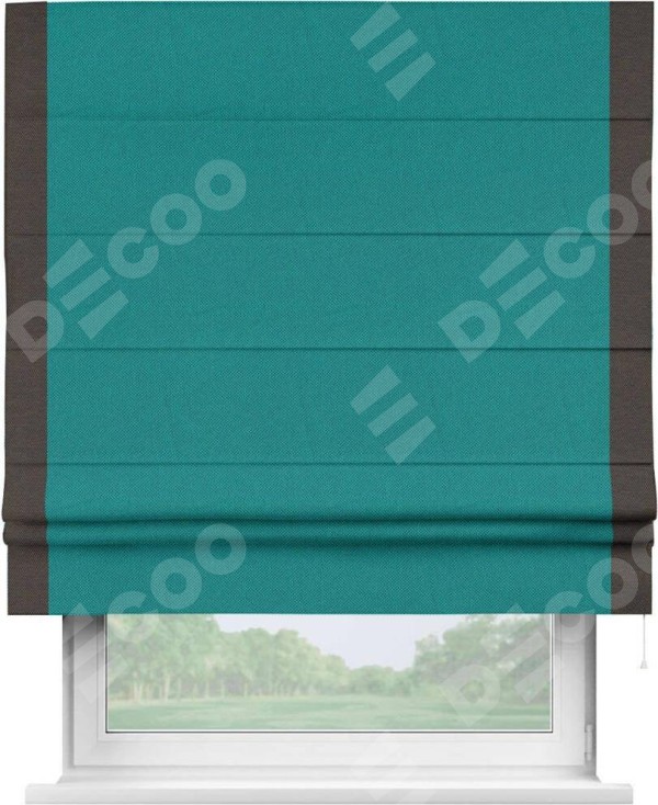 Римская штора «Кортин» с кантом Стрим Дуо, для проема, ткань лён димаут, тёмно-бирюзовый