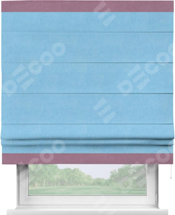 Римская штора «Кортин» с кантом Горизонт, для проема, ткань вельвет голубой