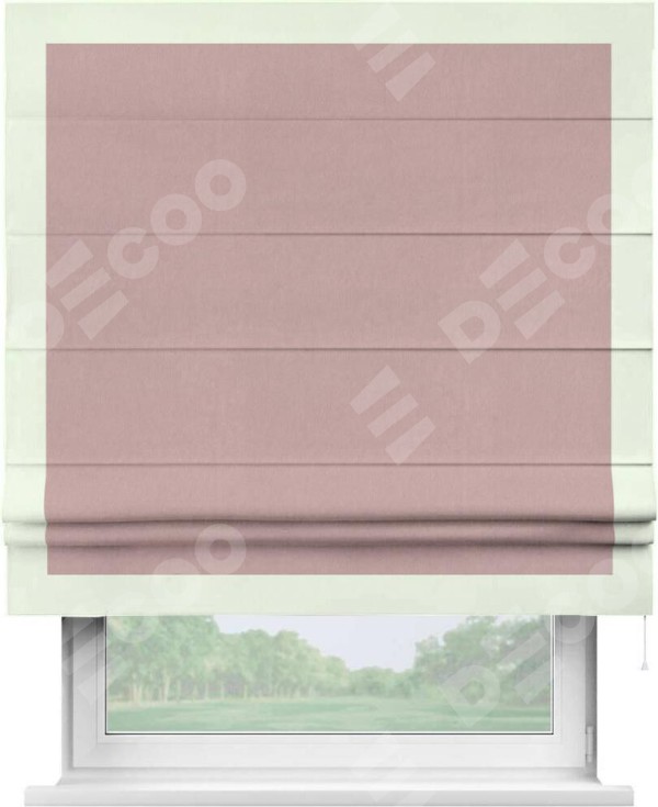 Римская штора «Кортин» с кантом Чесс, для проема, ткань вельвет розовая пудра