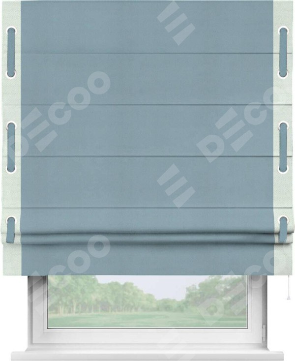 Римская штора «Кортин» с кантом Стрим Дуо (люверсы с пояском), для проема, ткань блэкаут однотонный серо-голубой