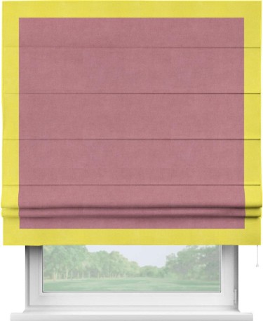 Римская штора «Кортин» с кантом Чесс, для проема, ткань вельвет брусника