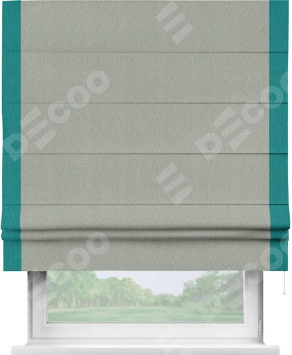 Римская штора «Кортин» с кантом Стрим Дуо, для проема, лён димаут, в сером цвете