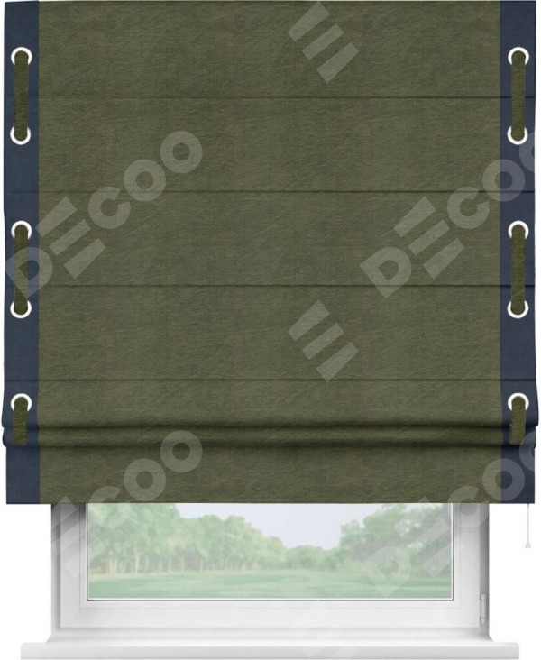 Римская штора «Кортин» с кантом Стрим Дуо (люверсы с пояском), для проема, ткань софт однотонный зелёный