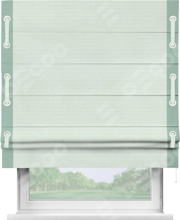 Римская штора «Кортин» с кантом Стрим Дуо (люверсы с пояском), для проема, ткань блэкаут однотонный дымчато-молочный