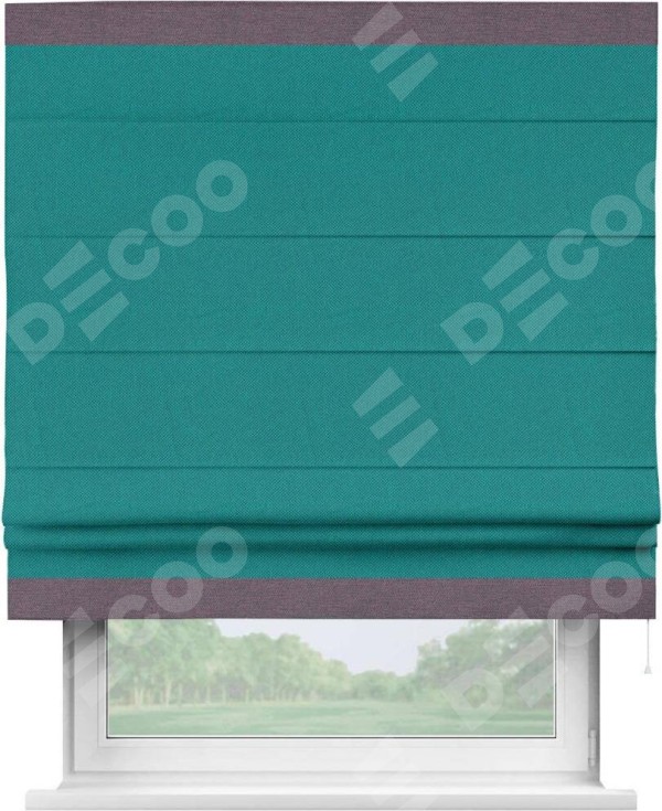 Римская штора «Кортин» с кантом Горизонт, для проема, ткань лён димаут, тёмно-бирюзовый
