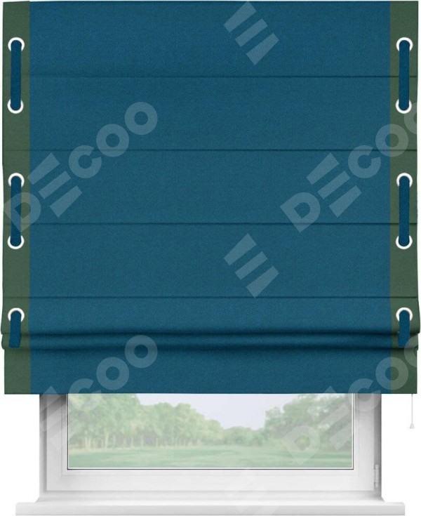 Римская штора «Кортин» с кантом Стрим Дуо (люверсы с пояском), для проема, ткань лён димаут, синий