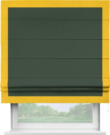 Римская штора «Кортин» для проема, канвас глубокий зелёный, с кантом Чесс