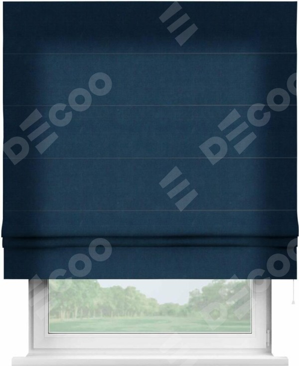 Римская штора «Кортин» для проема, ткань вельвет тёмно-синий
