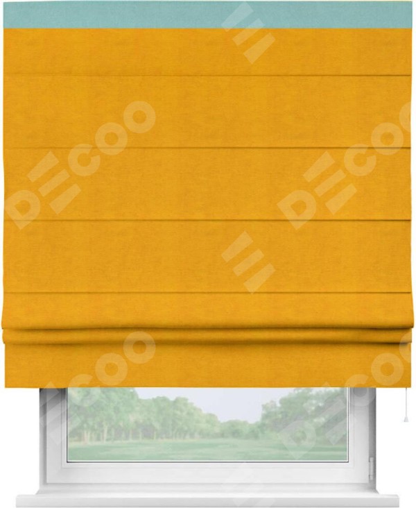 Римская штора «Кортин» с кантом Кинг, для проема, ткань вельвет желтый
