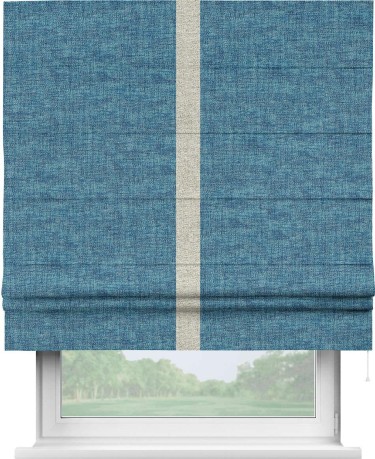Римская штора «Кортин» для проёма, рогожка димаут лазурно-синий, с кантом Хайвэй