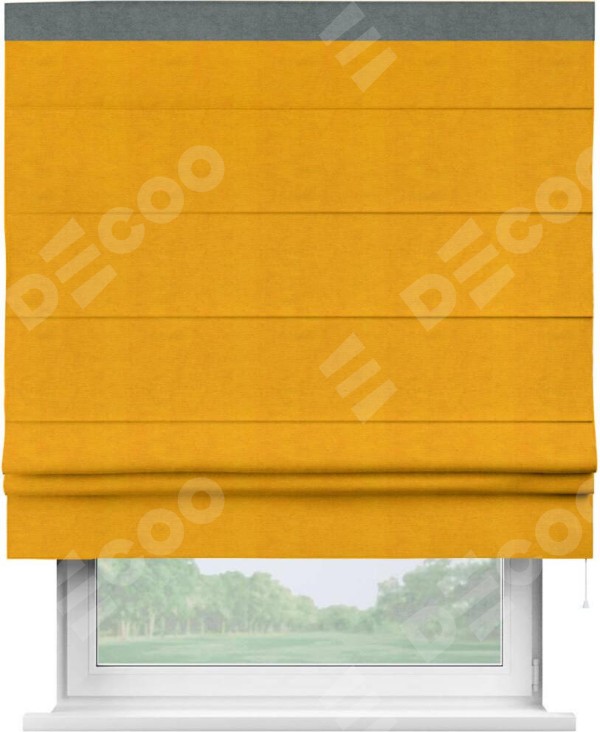 Римская штора «Кортин» с кантом Кинг, для проема, ткань вельвет желтый