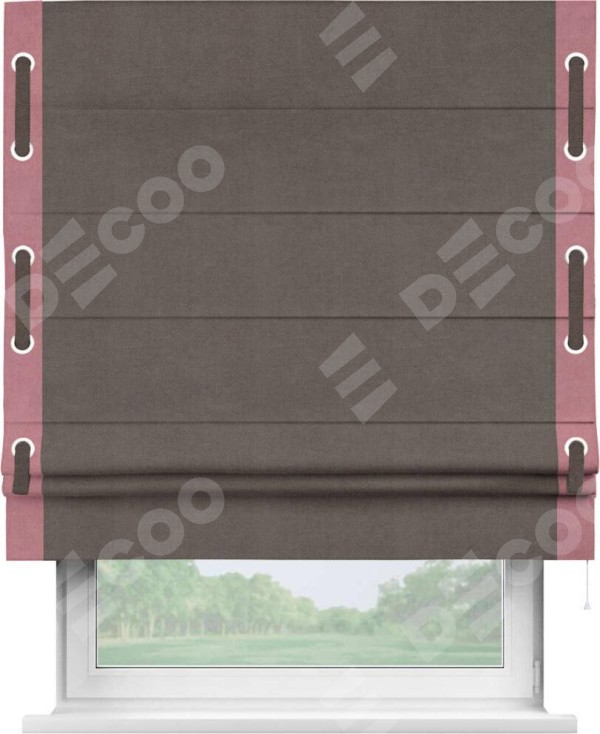 Римская штора «Кортин» с кантом Стрим Дуо (люверсы с пояском), для проема, ткань вельвет коричневый