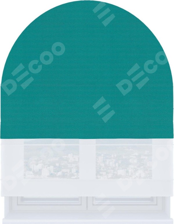 Римская штора «Кортин» день-ночь для арочного проёма, ткань блэкаут однотонный бирюзовый