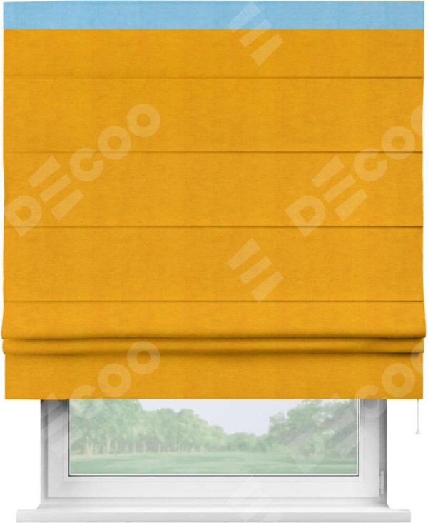 Римская штора «Кортин» с кантом Кинг, для проема, ткань вельвет желтый