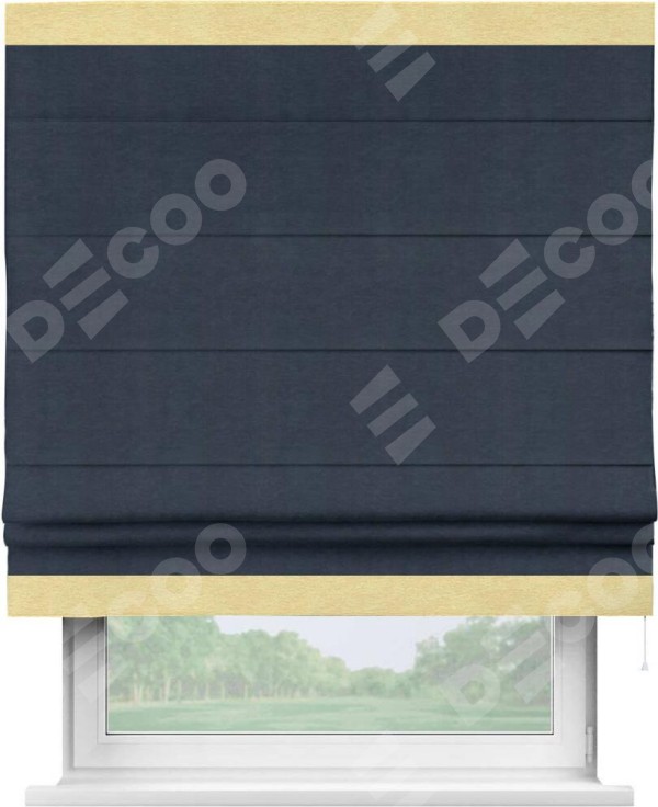 Римская штора «Кортин» с кантом Горизонт, для проема, ткань софт однотонный тёмно-синий